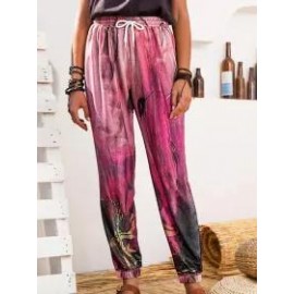 Plant Print Casual Loose Elastic Waist Pants