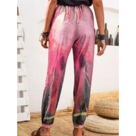 Plant Print Casual Loose Elastic Waist Pants
