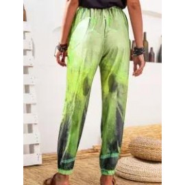 Plant Print Casual Loose Elastic Waist Pants