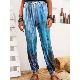 Plant Print Casual Loose Elastic Waist Pants