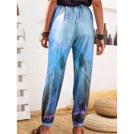 Plant Print Casual Loose Elastic Waist Pants