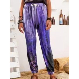 Plant Print Casual Loose Elastic Waist Pants