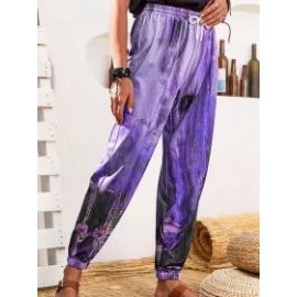 Plant Print Casual Loose Elastic Waist Pants
