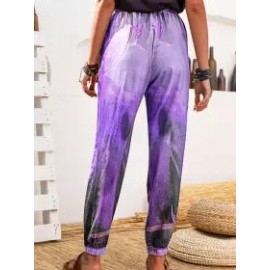 Plant Print Casual Loose Elastic Waist Pants