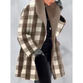 Retro Check Double Pocket Loose Woolen Coat