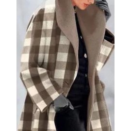Retro Check Double Pocket Loose Woolen Coat
