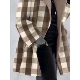 Retro Check Double Pocket Loose Woolen Coat