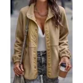 Casual Loose Lamb Wool Panel Single-Breasted Cardigan Coat
