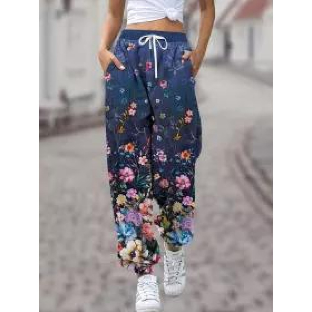 Printed High Waist Drawstring Lounge Pants Casual Stretch Pants Printed High Waist Drawstring Lounge Pants Casual Stretch Pants