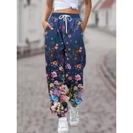 Printed High Waist Drawstring Lounge Pants Casual Stretch Pants