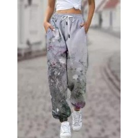 Printed High Waist Drawstring Lounge Pants Casual Stretch Pants