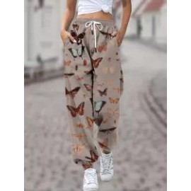 Printed High Waist Drawstring Lounge Pants Casual Stretch Pants