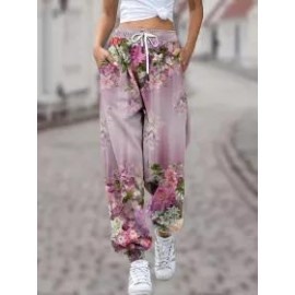 Printed High Waist Drawstring Lounge Pants Casual Stretch Pants