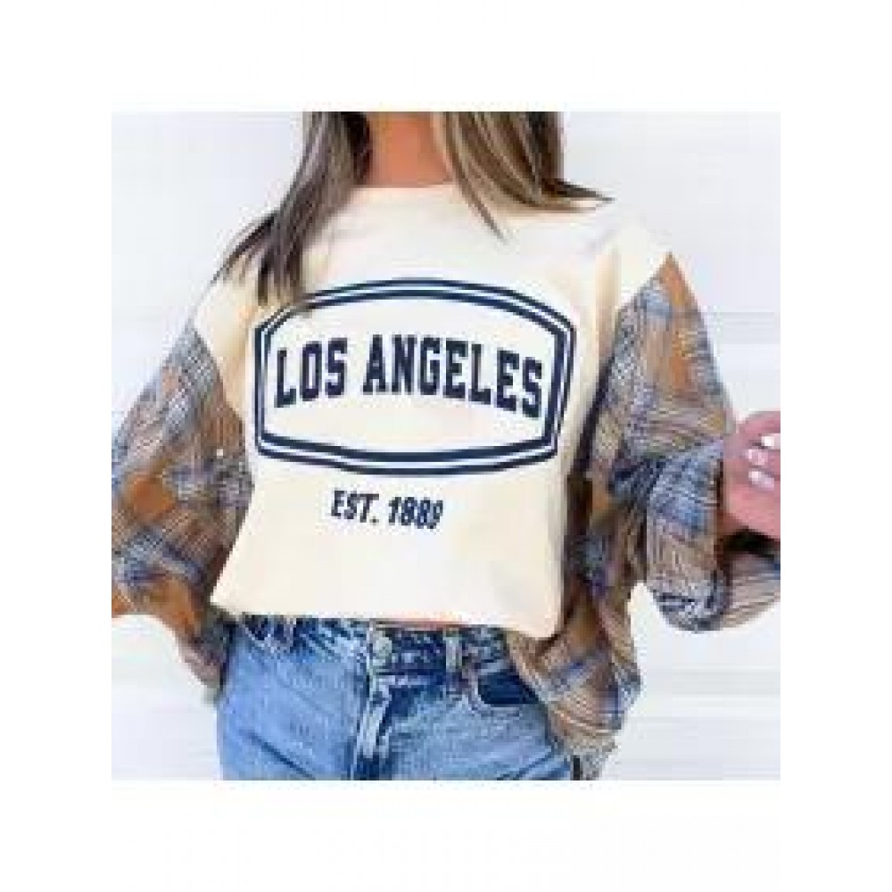 Women LOS ANGEELES Plaid Patchwork Casual Sweatshirt