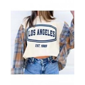 Women LOS ANGEELES Plaid Patchwork Casual Sweatshirt