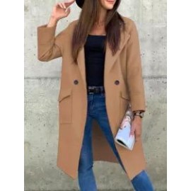 Fall/Winter Solid Color Long Sleeve Lapel Button Pocket Coat