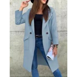 Fall/Winter Solid Color Long Sleeve Lapel Button Pocket Coat