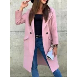 Fall/Winter Solid Color Long Sleeve Lapel Button Pocket Coat