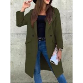 Fall/Winter Solid Color Long Sleeve Lapel Button Pocket Coat