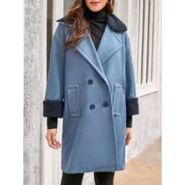 Women's Pure Color Coat With Fur Collar