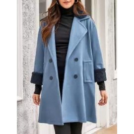Women's Pure Color Coat With Fur Collar