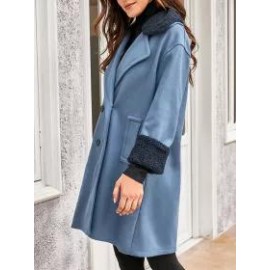 Women's Pure Color Coat With Fur Collar