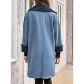Women's Pure Color Coat With Fur Collar