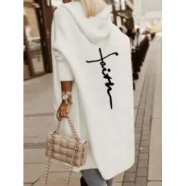 Loose Casual Letter Print Hooded Long Sleeves Coat