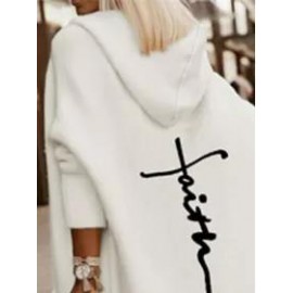 Loose Casual Letter Print Hooded Long Sleeves Coat