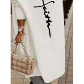 Loose Casual Letter Print Hooded Long Sleeves Coat
