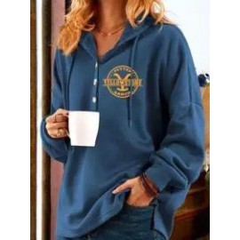 Fashion Plain Casual Button Long Sleeve Hoodie