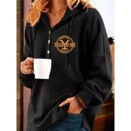 Fashion Plain Casual Button Long Sleeve Hoodie