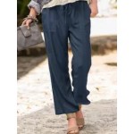 Solid Color Casual Linen Pocket Pants