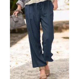 Solid Color Casual Linen Pocket Pants