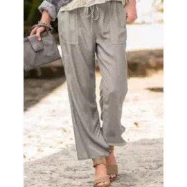 Solid Color Casual Linen Pocket Pants