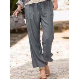 Solid Color Casual Linen Pocket Pants