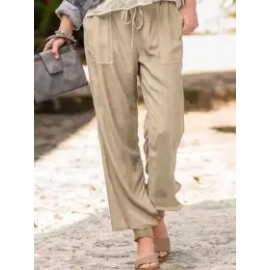 Solid Color Casual Linen Pocket Pants