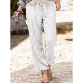 Solid Color Casual Linen Pocket Pants