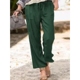 Solid Color Casual Linen Pocket Pants