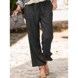 Solid Color Casual Linen Pocket Pants