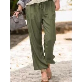 Solid Color Casual Linen Pocket Pants