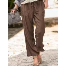 Solid Color Casual Linen Pocket Pants
