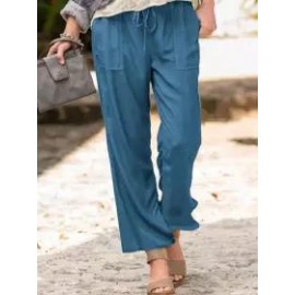 Solid Color Casual Linen Pocket Pants