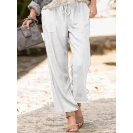 Solid Color Casual Linen Pocket Pants
