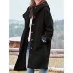 Women's Elegant Solid Hooded Fleece Button-Down Coat