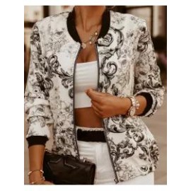 Casual Long Sleeve Printed Cropped Jacket
