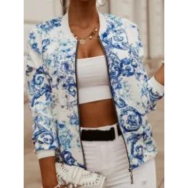 Casual Long Sleeve Printed Cropped Jacket
