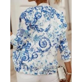Casual Long Sleeve Printed Cropped Jacket
