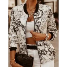 Casual Long Sleeve Printed Cropped Jacket