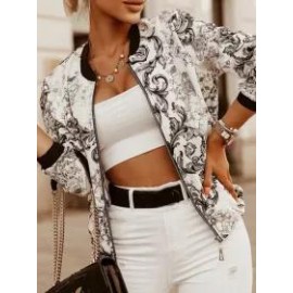 Casual Long Sleeve Printed Cropped Jacket